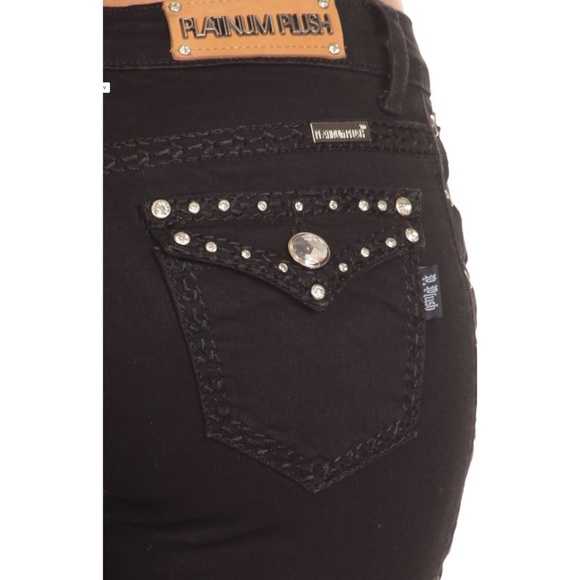 Lace Up Rhinestone Sexy Black Biker Jeans - Picture 7 of 8